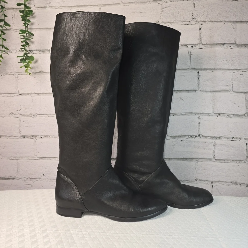 J. CREW BLACK SOFT LEATHER PULL ON KNEE HIGH BLACK BOOTS WOMENS SIZE 8
